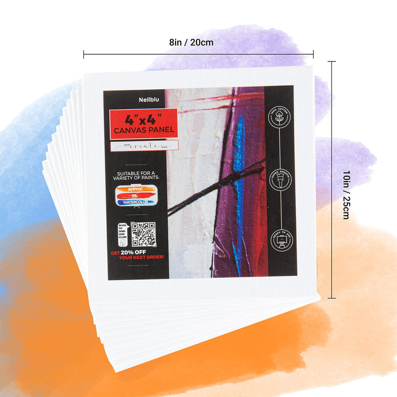 Neliblu White Canvases for Painting - Pack of 12, 4x4 Inches - Cotton Painting Canvas Boards for Oil and Acrylic Painting, Art Canvas for Dry and Wet Canvas Painting - NewNest Australia