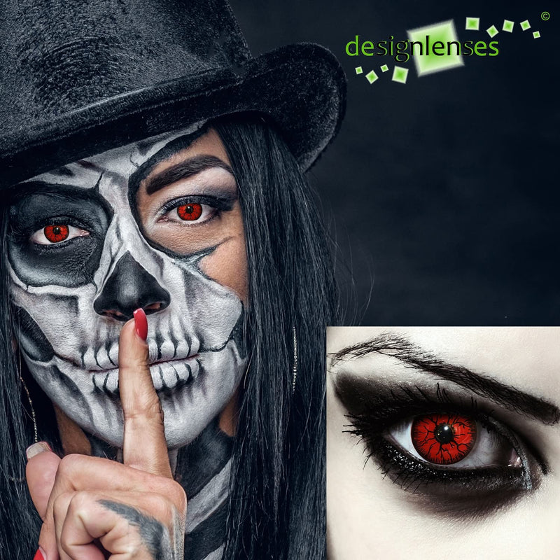 Designlenses, Colored Day Lenses Contact Lenses Red Without Prescription For Halloween Costume As Vampire, Carnival, Devil & Cosplay - 2 Pieces (1 Pair) Red Eye Lenses Colored Lenses - NewNest Australia