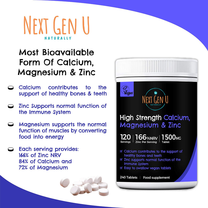 Calcium Magnesium and Zinc Supplement - 120 High Strength Vegan Osteo Tablets | Supports Healthy Nerve & Muscle Function | Vegetarian Friendly Calcium Supplement Complex - NewNest Australia