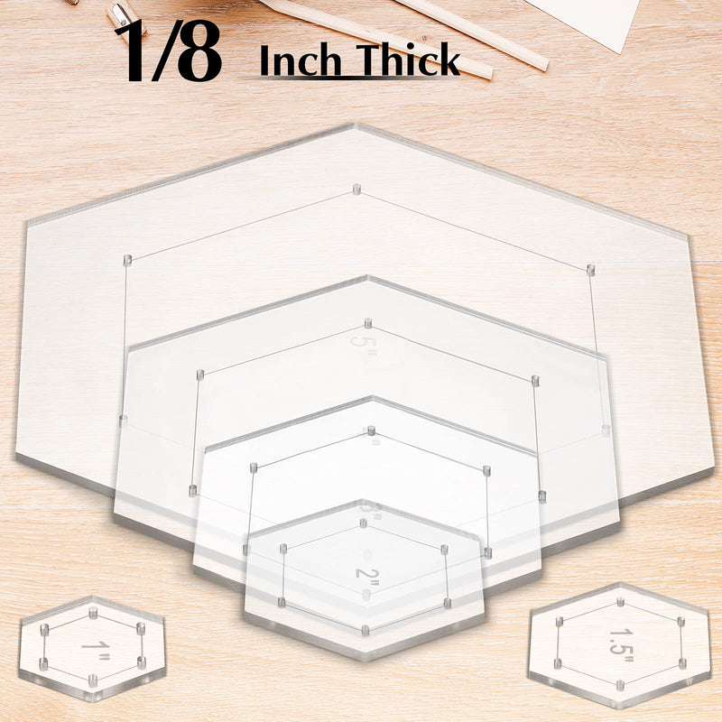 6 Pieces Hexagon Quilting Templates 1 Inch, 1.5 Inch, 2 Inch, 3 Inch, 4 Inch, 5 Inch with 1/4 Inch Seam Allowance, Acrylic Quilting Templates for DIY Quilting Sewing Crafts - NewNest Australia