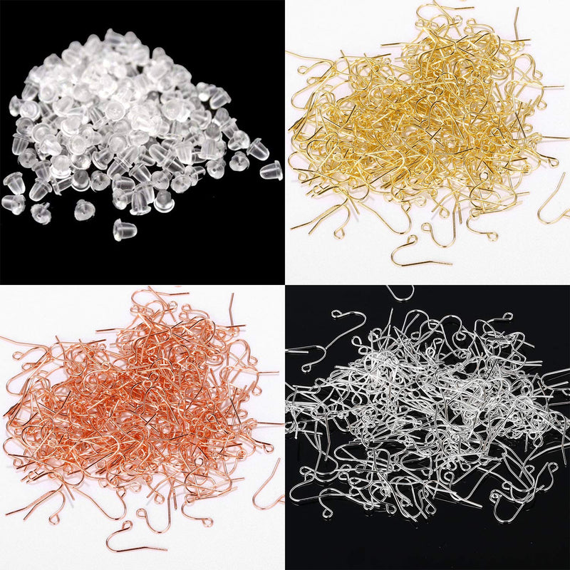 150 PCS Mixed Colors Earring Hooks for Jewelry Making Hypoallergenic Fish Hook Earrings Findings to DIY Earring for Women Grils Silicone Clear Earring Backs Included Gold, Silver and Rose Gold - NewNest Australia