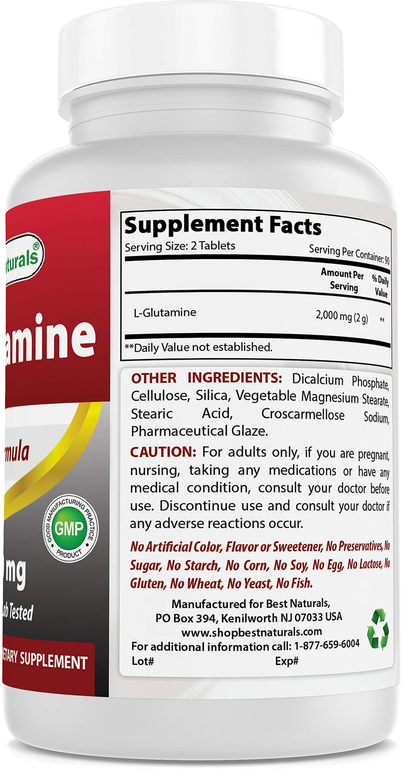Best Naturals L-Glutamine 1000 mg 180 Tablets - Glutamine Fuel for Workout & Supports Muscle Recovery from Workouts (180 Count (Pack of 1)) 180 Count (Pack of 1) - NewNest Australia