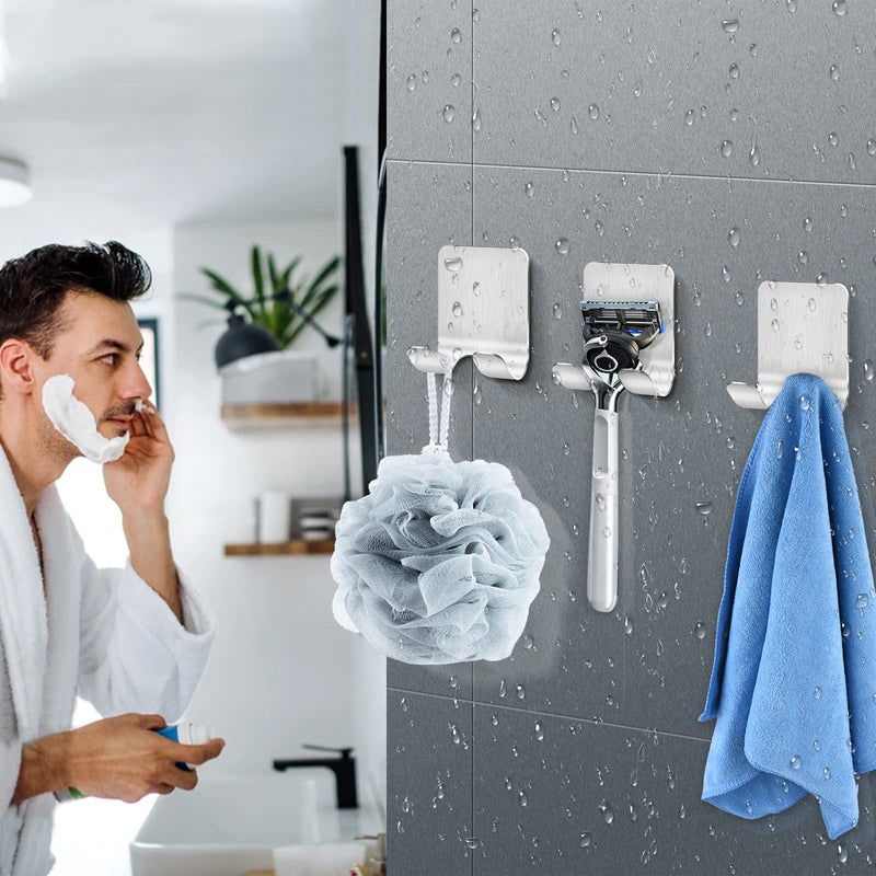 Bolatus Pack of 2 razor holder shower, hooks, self-adhesive razor holder, shower, stainless steel adhesive hooks, towel hooks without drilling, bathroom hooks, wall hooks, silver - NewNest Australia