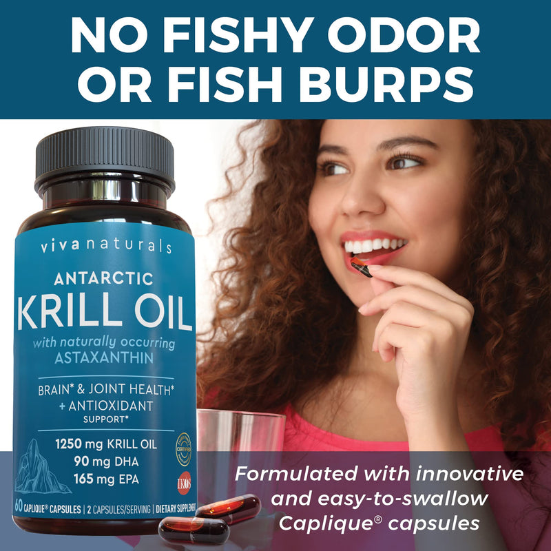 Krill Oil Supplement 1250mg - Antarctic Krill Oil Omega 3 Providing Astaxanthin, DHA and EPA, Joint Support and Brain Supplement with No Fishy Aftertaste (60 Capsules) 60 Count (Pack of 1) - NewNest Australia