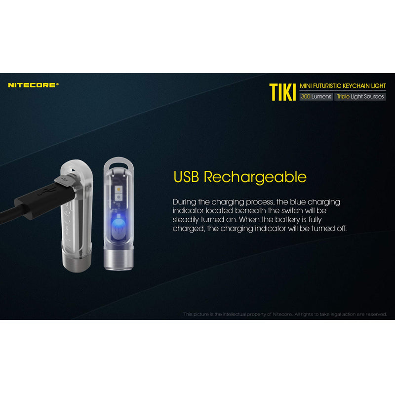 Nitecore TIKI 300 Lumens USB Rechargeable Keychain Flashlight with UV/High CRI Lights and LumenTac Charging Cable - NewNest Australia