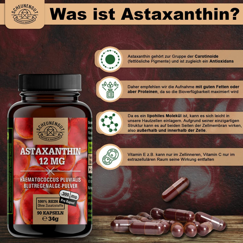 Astaxanthin -12mg- IMPORTANT: Oxidation-free due to esterified structure I Direct purchase from France (not Chinese goods) I Certified high-dose astaxanthin -90 pieces- SCHEUNENGUT® - NewNest Australia