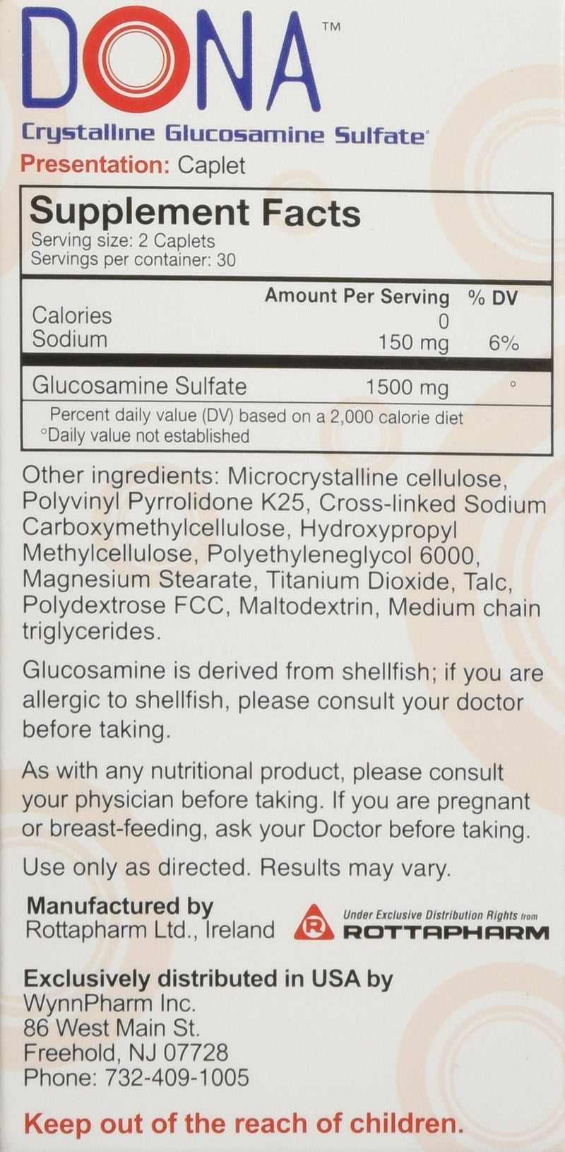 DONA Crystalline Glucosamine Sulfate 60 caplets [Health and Beauty] - NewNest Australia