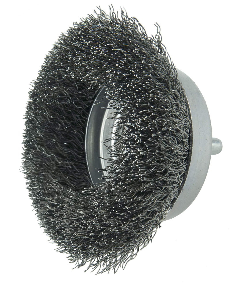 Weiler 14302 2-3/4"Crimped Wire Cup Brush, .0118" Steel Fill, 1/4" Stem, Made in the USA .0118" Wire Size x 7/8" Trim Length 2-3/4"  Dia - NewNest Australia