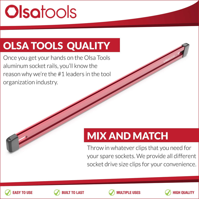 Aluminum Socket Organizer Rail | Premium Quality Socket Rail Holder With No Clips (Red) | by Olsa Tools Red - NewNest Australia