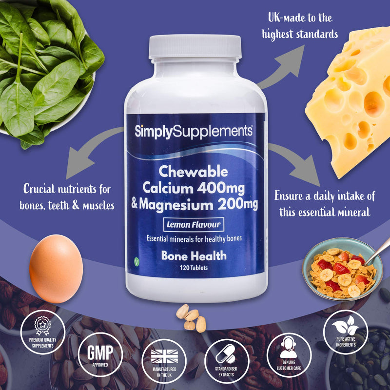 Chewable Calcium & Magnesium Tablets (120 Tablets) | Delicious Lemon Flavour | Vegan & Vegetarian Friendly | Crucial Nutrients for Bones & Muscles | Optimal 2:1 Ratio - NewNest Australia