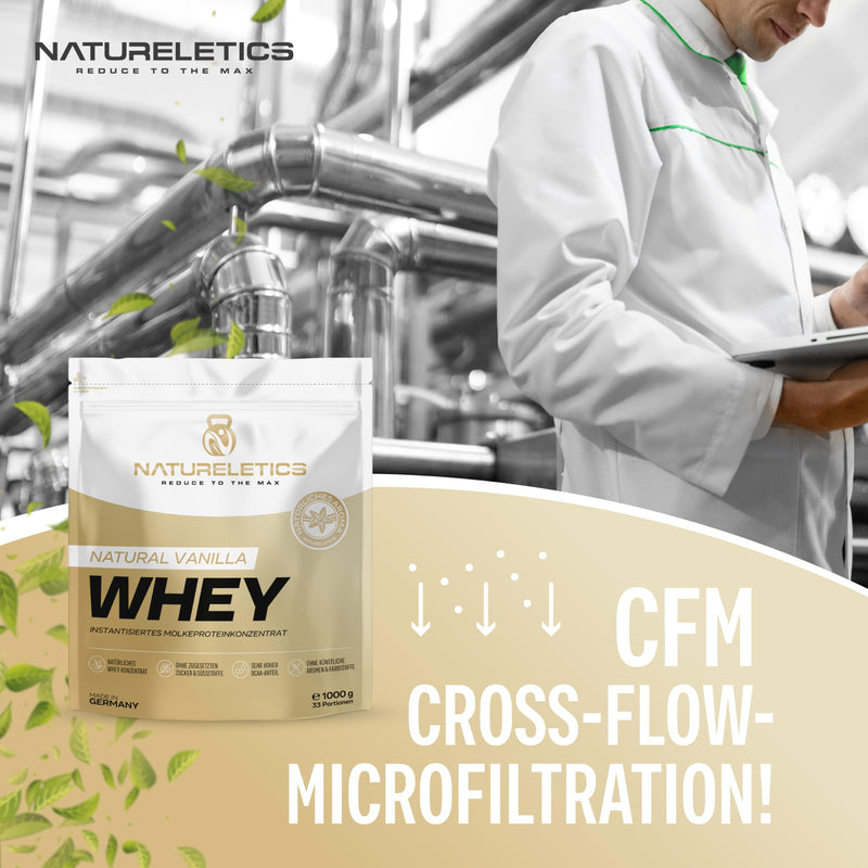 NATURELETICS VANILLE 1kg natural premium whey protein from Germany without added sugar, sweeteners and artificial flavors, protein powder with a high BCAA content of 22.6% - NewNest Australia