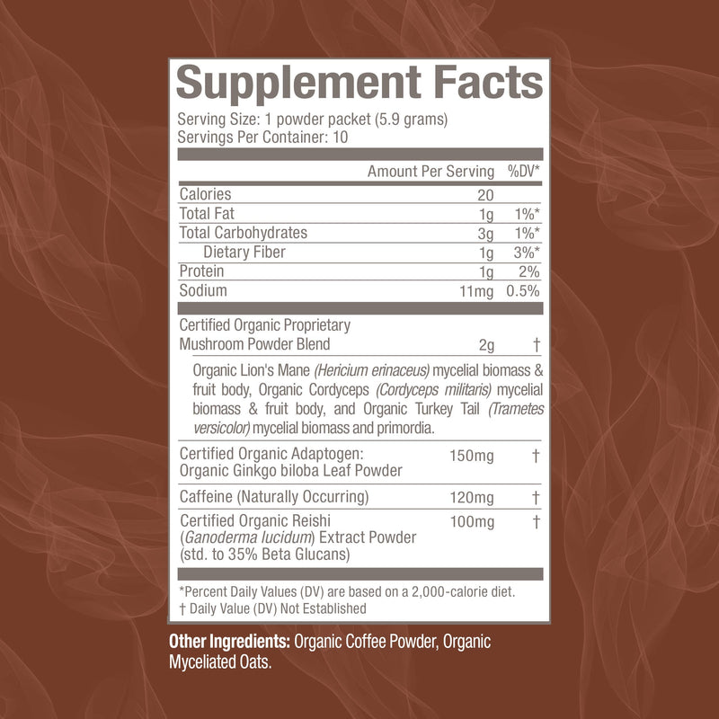 Om Mushroom Superfood Coffee Blend Mushroom Powder, Single Serve, 10 Count, Organic Arabica Beans, Lion's Mane, Cordyceps, Turkey Tail, Reishi Extract, Ginkgo Biloba, Supports Energy and Focus 10 Servings - NewNest Australia
