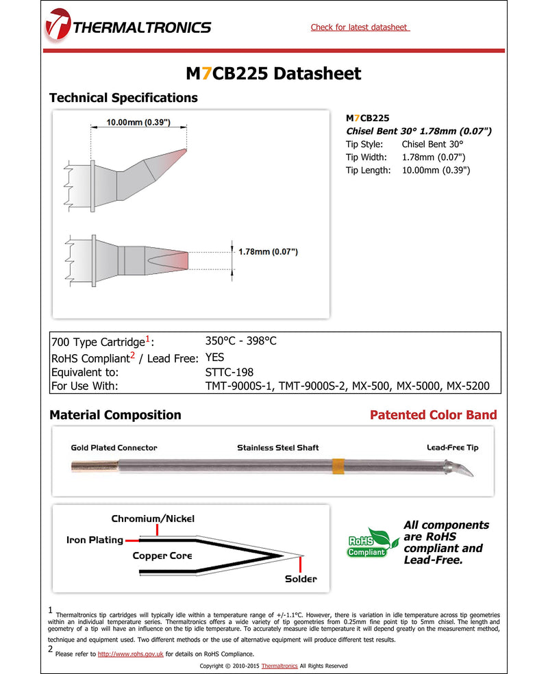 Thermaltronics M7CB225 Chisel Bent 30deg 1.78mm (0.07in) interchangeable for Metcal STTC-198 - NewNest Australia