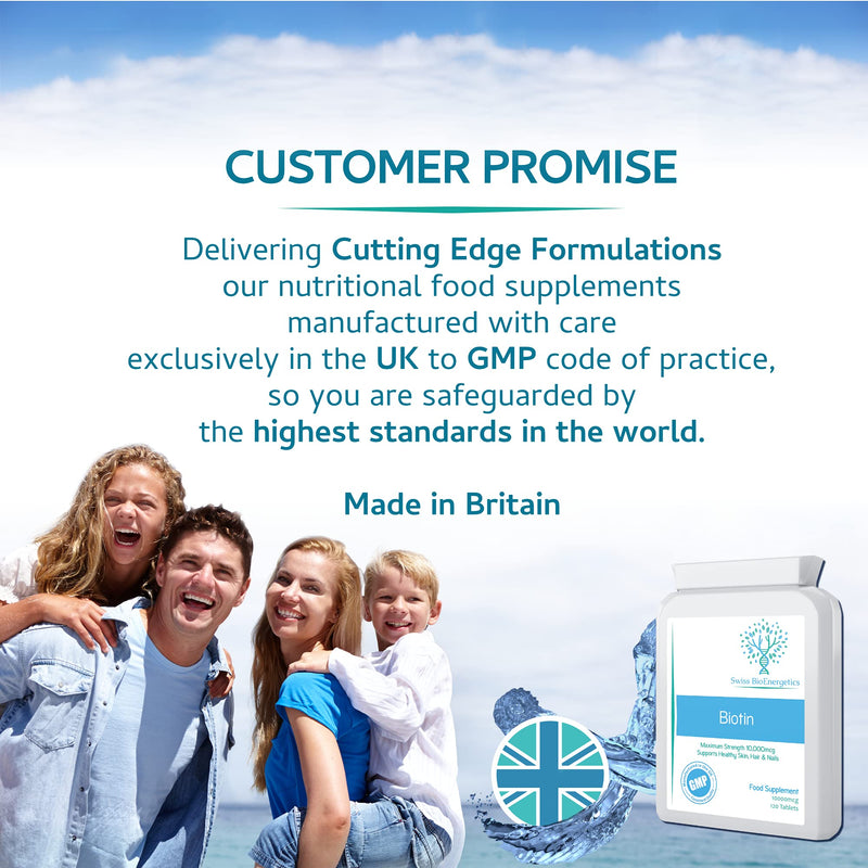 Biotin 10,000 mcg 120 Tablets – Exclusively Maximum Strength D-Biotin, The only Natural Form with Full Vitamin B7 Activity - Support for Healthy Hair Growth, Skin and Nails - UK Made to cGMP Code - NewNest Australia