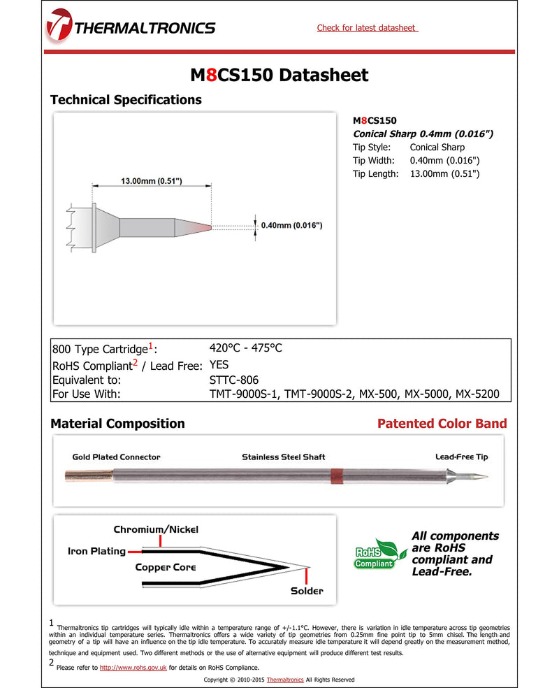 Thermaltronics M8CS150 Conical Sharp 0.4mm (0.016in) interchangeable for Metcal STTC-806 - NewNest Australia