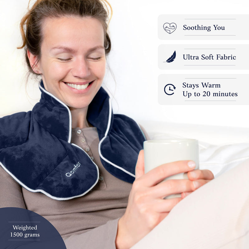 Qomfor grain pillow neck shoulder - heat pillow microwave - wheat and lavender filled - grain pillow microwave for pain relief, neck shoulder, back - dark blue - NewNest Australia