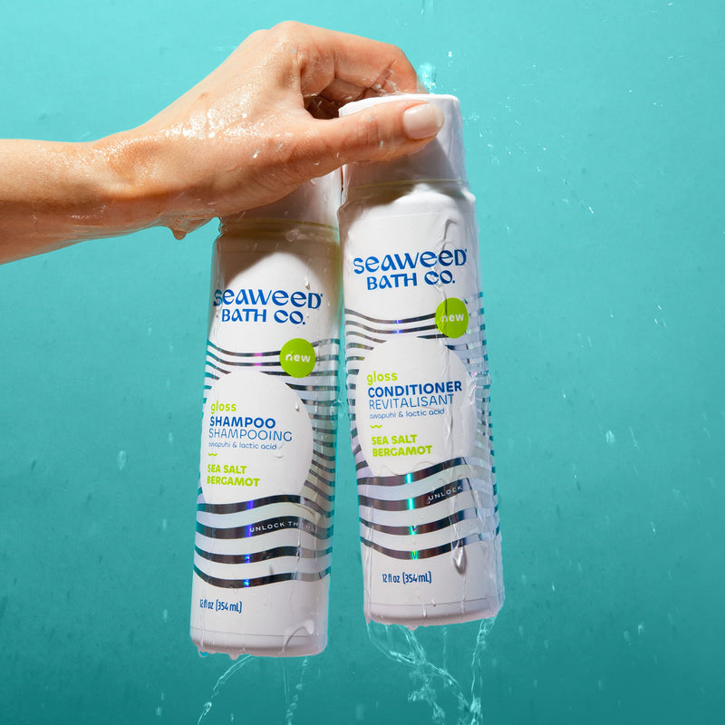 Seaweed Bath Co. Gloss Shampoo, Sea Salt Bergamot Scent, 12 Ounce, Sustainably Harvested Seaweed, Awapuhi, Lactic Acid, For All Hair Types - NewNest Australia
