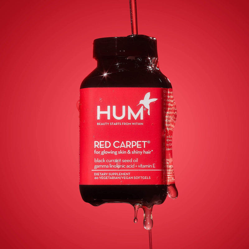 HUM Red Carpet - Skin & Hair Supplement - Black Currant Seed Oil for Glowing Skin & Strong, Healthy Hair with Vitamin E & Omegas 3/6 - Hair Growth Vitamins (60 Vegan Softgels) - NewNest Australia