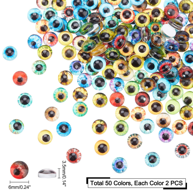 PH PandaHall 200pcs Animal Eye Glass Cabochons, 50 Style Dragon Eyes Glass Cabochons 6mm Cat Owl Bird Human Pupil Eyes Half Round Gems for Art Props Photo Dome Pendant Trays Halloween 50 Styles - NewNest Australia