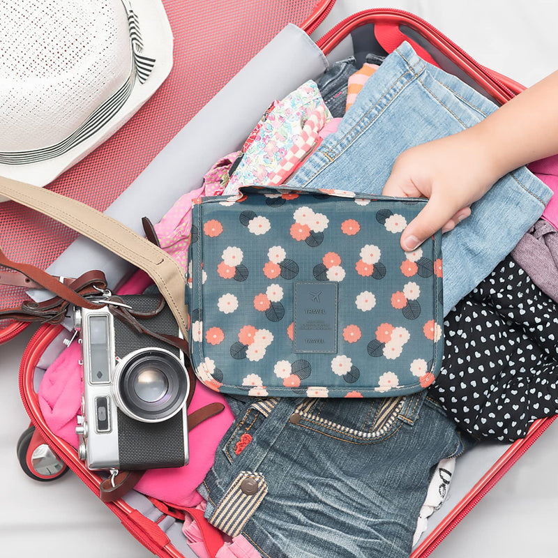 Travel Toiletry Bag,Folding Travel Wash Bag,Portable Comestic Organiser,Waterproof Hanging Organizer Bag,Travel Makeup Bag for Women and Girls (Blue Flower) Blue Flower - NewNest Australia