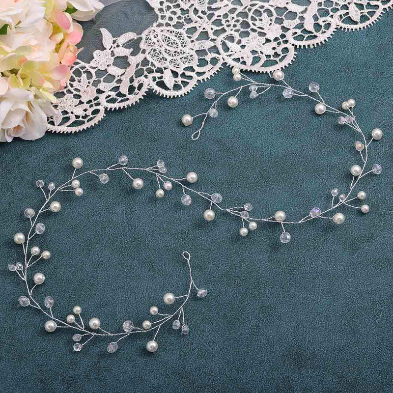 IYOU Bridal Wedding Hair Vines Silver Crystal Bride Headpieces Pearl Headband Leaves Hair Accessories for Women and Girls - NewNest Australia