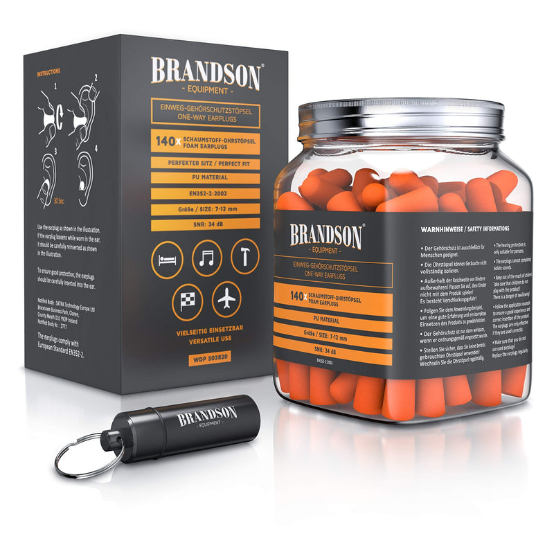 Brandson - Ear Plugs For Hearing Protection 140 Pieces Xxl Pack - High Attenuation 34 Db Snr - For Snoring Construction Noise Concert Disco Diy Workplace - Aluminum Tin - Ear Plugs - Colour: Orange - NewNest Australia