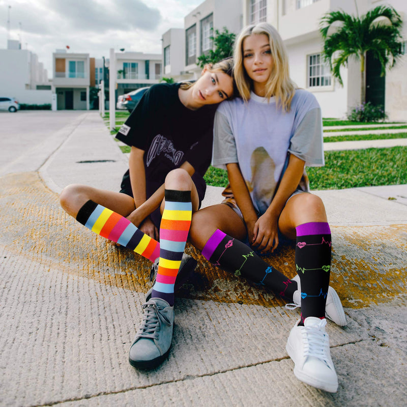 3 Pairs Compression Socks for Women Men 20-30mmhg Knee High Stocking for Sports Running Travel Nurses Pregnancy Multicoloured 1 Small-Medium - NewNest Australia