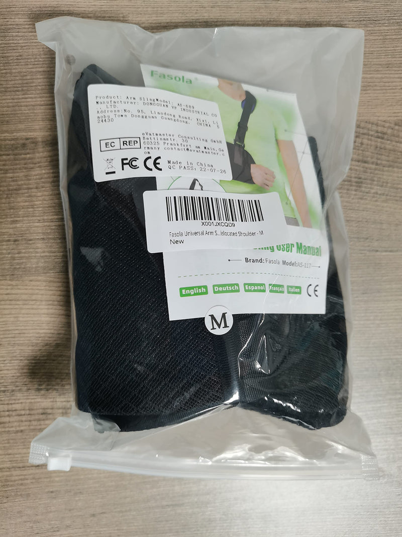Fasola Universal Arm Sling, Shoulder Immobilizer with a Foam Neck Pad for Women, Men, Teenager, Adjustable Arm Support Strap for Broken Wrist, Elbow, Dislocated Shoulder - M Black - NewNest Australia