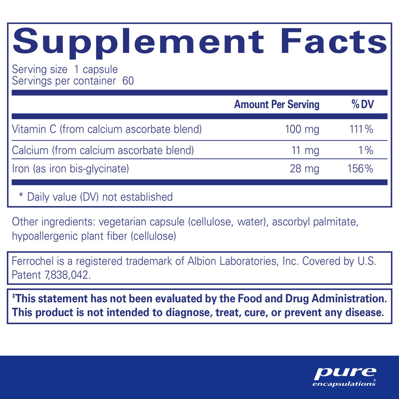 Pure Encapsulations OptiFerin-C | Iron Supplement to Support Healthy Skin, Iron Absorption, and Overall Immune System Health* | 60 Capsules - NewNest Australia