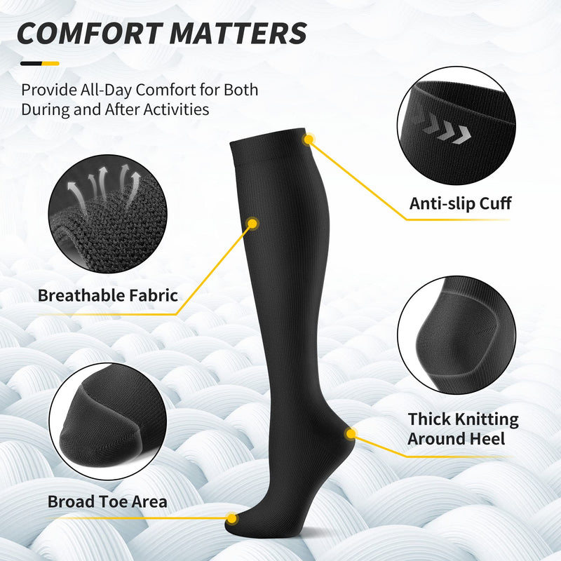 CAMBIVO 6 Pairs Compression Socks for Women & Men(15-20 mmHg), Flight Socks Support for Sports, Running, Cycling, Travel, Nurse, Maternity, Relieve Muscle Fatigue L-XL - NewNest Australia