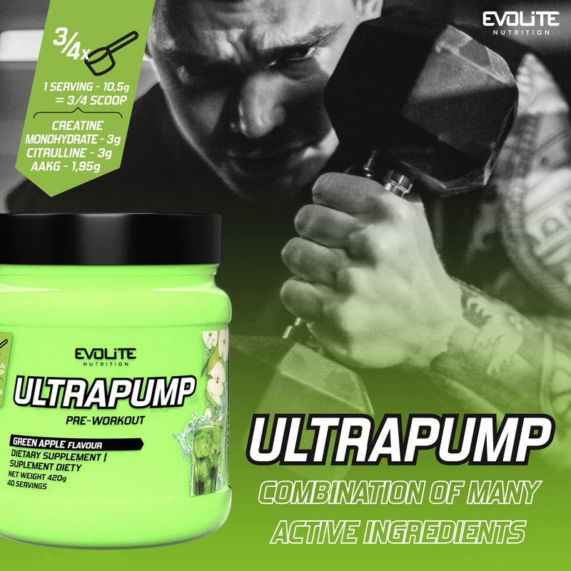 Evolite Nutrition Pre Workout Booster "Ultra Pump" 420 G - Booster Fitness Powder With Creatine Monohydrate And Caffeine - Preworkout - L Arginine - Beta Alanine - Citrulline - NewNest Australia