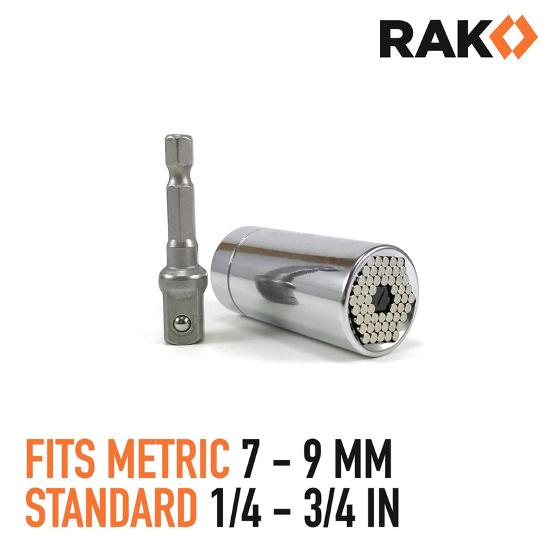 RAK Universal Socket Grip (7-19mm) Multi-Function Ratchet Wrench Power Drill Adapter 2Pc Set - Tool for Men, DIY Handyman, Father/Dad, Husband, Boyfriend, Him, Women Silver - NewNest Australia