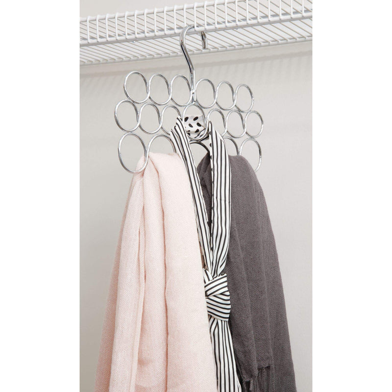NewNest Australia - iDesign Axis Metal Loop Scarf Hanger, No Snag Closet Organization Storage Holder for Scarves, Men's Ties, Women's Shawls, Pashminas, Belts, Accessories, Clothes, 18 Loops, Chrome 