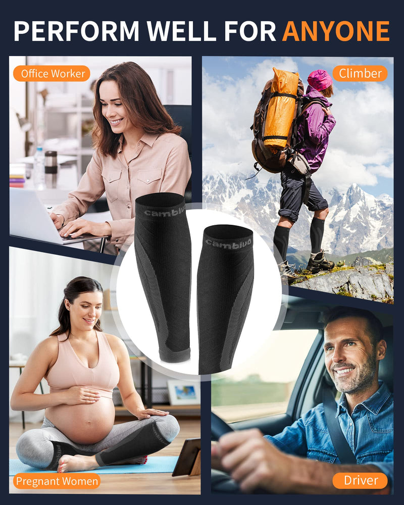 CAMBIVO 2 Pairs Calf Compression Sleeve Men & Women, Shin Splints Support and Calf Support Sleeves, Compression Leg Socks for Running Sports, Flight, Hiking,Cycling S-M Black (4 pack) - NewNest Australia