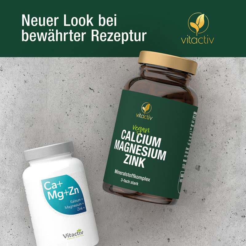 VITACTIV Calcium Magnesium Zinc Tablets - High-dose mineral complex for bones, muscles, skin & hair - Calcium citrate, magnesium citrate and zinc citrate - High bioavailability, vegan - 100 pieces - NewNest Australia