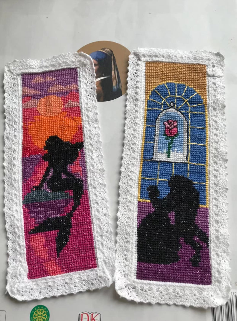 12 Pieces Different Princess DIY Cotton Cross Stitch Bookmark,Cotton Edged Book Mark Classical Fairy Princess Counted Cross Stitch kit - NewNest Australia