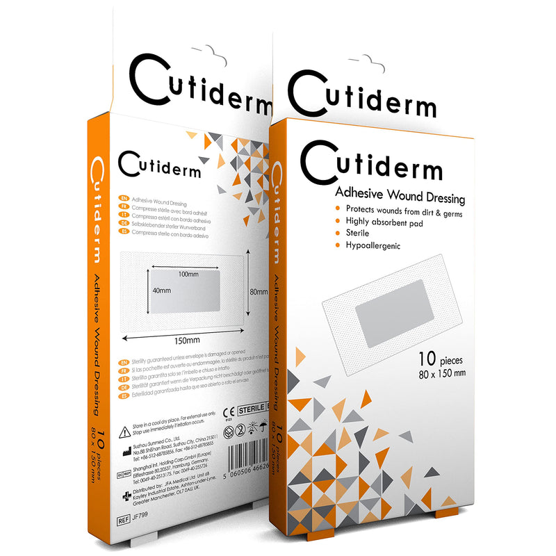 Pack of 10 Cutiderm Adhesive Sterile Wound Dressings - Suitable for cuts and grazes, Diabetic Leg ulcers, venous Leg ulcers, Small Pressure sores (80mm x 150mm) - NewNest Australia