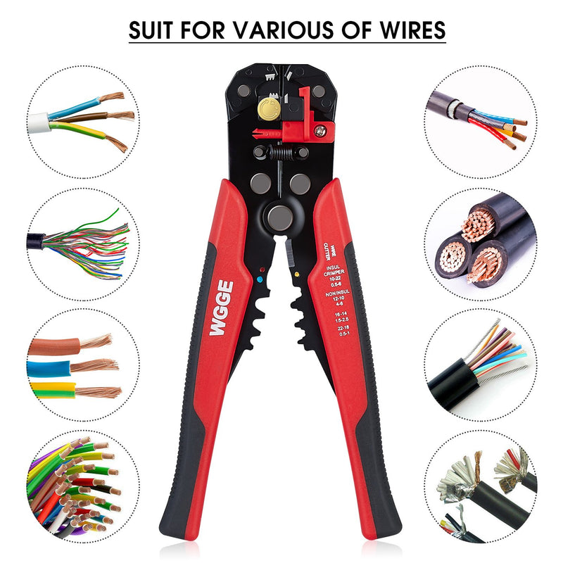 WGGE WG-014 Self-Adjusting Insulation Wire Stripper. For stripping wire from AWG 10-24, Automatic Wire Stripping Tool/Cutting Pliers Tool, Automatic Strippers with Cutters & Crimper 8" - NewNest Australia