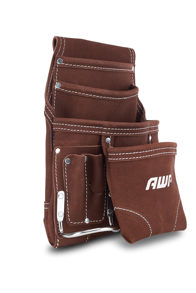AWP 10-Pocket Suede Tool Pouch | Durable General Construction Leather Tool Pouch | Brown - NewNest Australia
