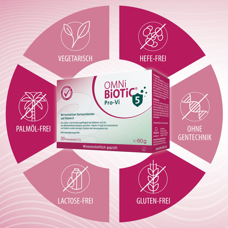 OMNi BiOTiC Pro-Vi 5 | 30 servings | 5 bacterial strains | 10 billion germs per daily dose | powder | With vitamin D | Vegetarian | For daily use | With bacteria for the intestinal flora 30 portions (pack of 1) - NewNest Australia