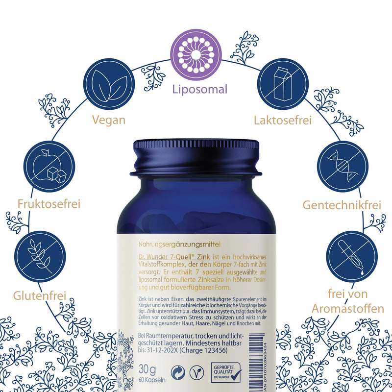 Dr. Wunder Liposomal Zinc 30 Mg: 60 Vegan Hard Capsules | Stomach-Friendly Zinc In Real Liposomal Form | 30 Mg Elemental Zinc | 7Quell ‚ Highly Effective Complex Of 7 Selected Zinc Sources - NewNest Australia