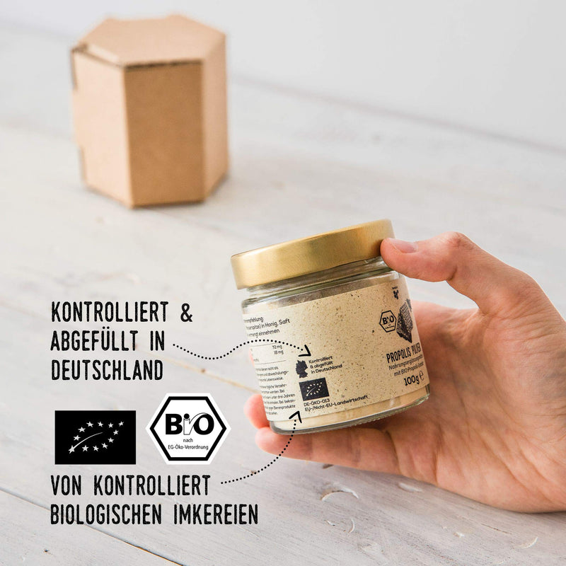 beegut ORGANIC propolis powder, for taking or making your own products, 100g propolis powder from controlled organic cultivation, sustainable packaging - NewNest Australia