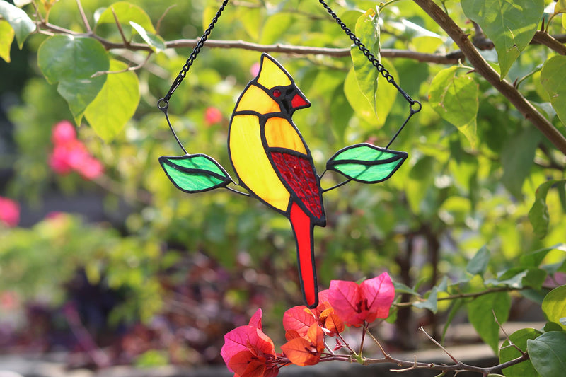 HAOSUM Northern Cardinal Stained Glass Window Hangings,Red Birds Ornaments Stained Glass Suncatcher,Red Cardinal Decor for Housewarming,Cardinal Memorial Gift for Women,Grandparents,Friends (Female) Female - NewNest Australia