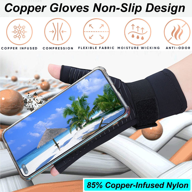 Tiny Chou 2 Pairs Copper Compression Arthritis Gloves with Adjustable Strap for Carpal Tunnel,Typing,Support (Small/Medium (2 Pairs)) Black Small/Medium (2 Pairs) - NewNest Australia