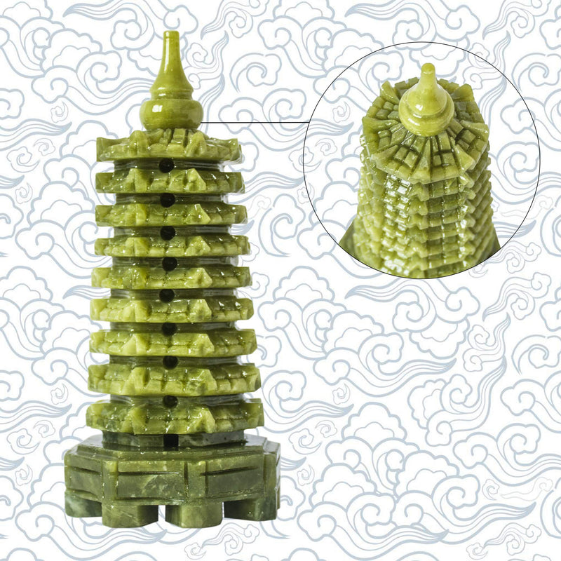 NewNest Australia - Addune Green Natural Jade Nine-Storey Wenchang Tower Pagoda Statue Fengshui Handmade Figure Hand Carved Collection Arts Home Decor Ornaments 