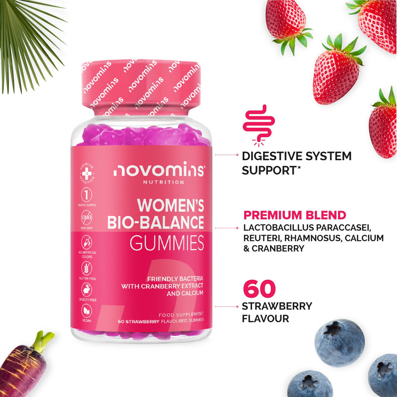 Probiotic Gummies – Women’s Bio-Balance Gummies for Intimate Flora & Gut Health – Advanced Multi-Strain Formulation – Vegan Supplement with Calcium & Cranberry Extract - Made by Novomins - NewNest Australia