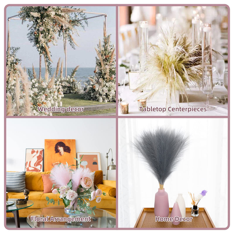 Faux Pampas Grass Decor, 6 Stems Artificial-Pampas-Grass with Extension Stem 17" to 24" Fluffy Fake-Pompass-Grass Branches Flower Arrangement for Room, Home, Boho Wedding Decor(Beige) Beige - NewNest Australia