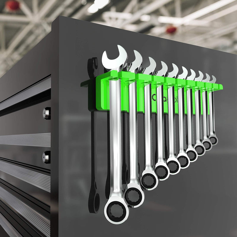 Olsa Tools Magnetic Wrench Holder Organizer (Green) | Fits SAE 3/8" Thru 15/16" & Metric 10mm Thru 19mm | Professional Grade Green - NewNest Australia