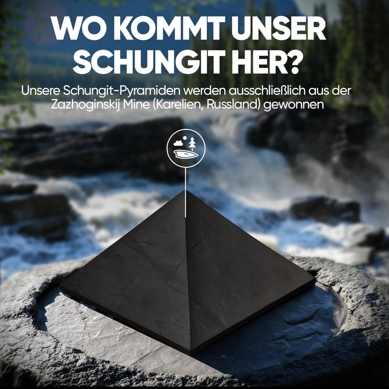 PURAJA Shungite Pyramid | Original from Karelia | Polished | Contains fullerenes | With certificate from the Zazhoginskij mine 10 cm (pack of 1) - NewNest Australia