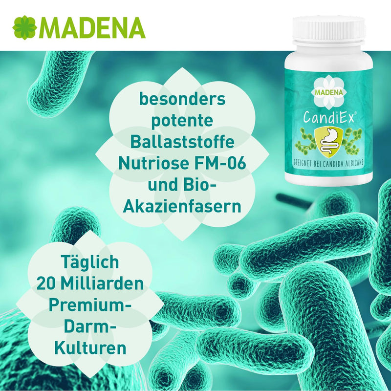 Madena Candiex, 20 Billion Lactobacilli And Bifidobacteria Per Daily Dosage, For Candida Albicans, 9 Different Bacterial Strains, With Organic Acacia Fibers And Resistant Starch Type 3 - NewNest Australia